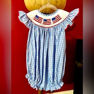 PLEATS AND STITCHES Bubble • Red, White, Blue • American Flag • Size 18 months